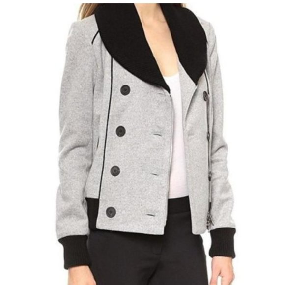 Veronica Beard Felted Wool Bomber Jacket in Gray and Black - Picture 2 of 13